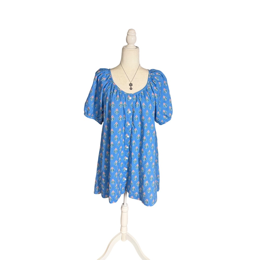 Livro Blue Floral Puff Sleeve Mini Dress XS